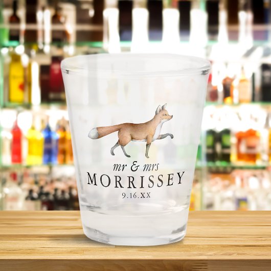 Waterverf Woodland Fox Mr. en Mrs Wedding Shot Glas