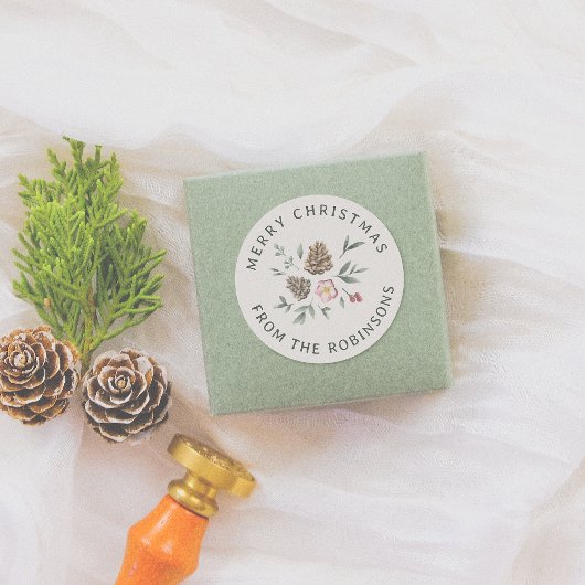 Waterverf Woodland gebladerte rond kerst Ronde Sticker