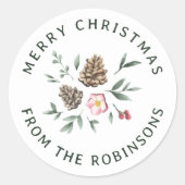 Waterverf Woodland gebladerte rond kerst Ronde Sticker (Voorkant)