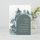 Waterverf Woodland Green Pine Trees Bruiloft Kaart (Staand voorkant)