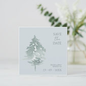 Waterverf Woodland Green Pine Trees Bruiloft Save The Date (Staand voorkant)