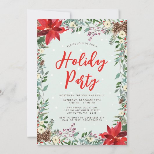 Waterverf Woodland Greenery Holiday Party Kaart (Voorkant)
