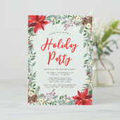 Waterverf Woodland Greenery Holiday Party Kaart (Staand voorkant)