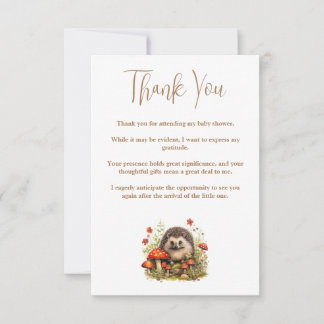 Waterverf Woodland Hedgehog Mushrooms Baby shower Bedankkaart