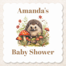 Waterverf Woodland Hedgehog Mushrooms Baby shower Kartonnen Onderzetters