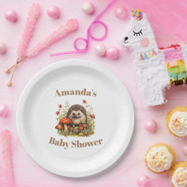 Waterverf Woodland Hedgehog Mushrooms Baby shower Papieren Bordje