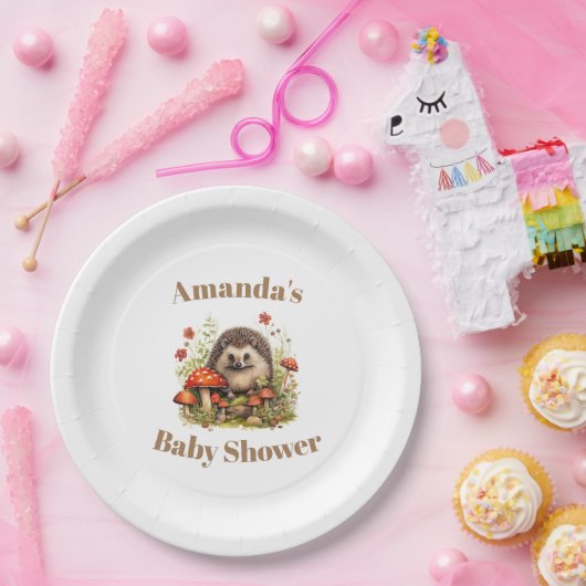 Waterverf Woodland Hedgehog Mushrooms Baby shower Papieren Bordje (Feest)