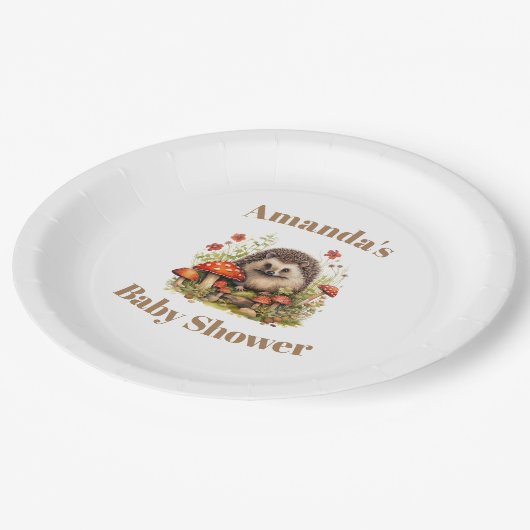 Waterverf Woodland Hedgehog Mushrooms Baby shower Papieren Bordje (Gekanteld)