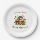 Waterverf Woodland Hedgehog Mushrooms Baby shower Papieren Bordje (Voorkant)