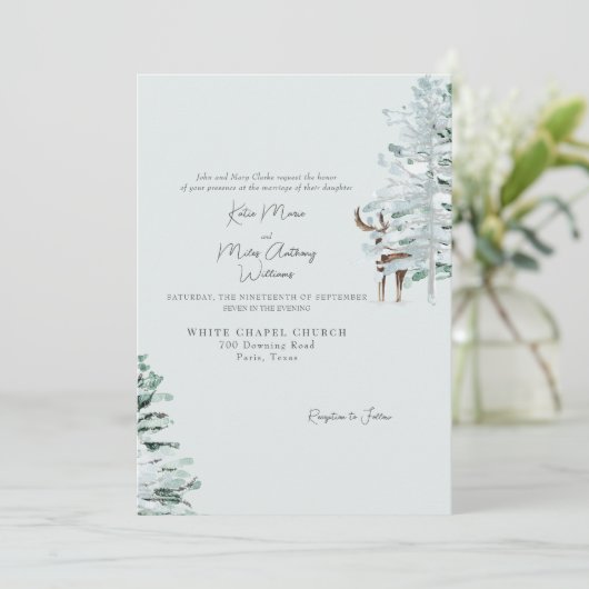 Waterverf Woodland Herten bruiloft uitnodiging (Staand voorkant)