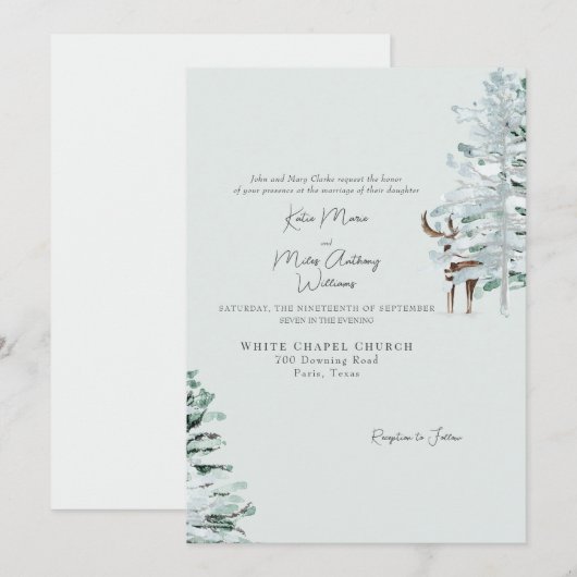 Waterverf Woodland Herten bruiloft uitnodiging (Voorkant / Achterkant)