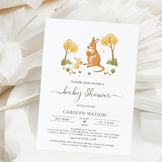 Waterverf Woodland Honey Kangaroo Baby shower Kaart