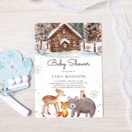 Waterverf Woodland House Snow Winter Baby shower Kaart