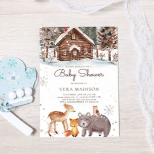 Waterverf Woodland House Snow Winter Baby shower Kaart