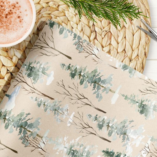 Waterverf Woodland Kraft Kerst inpakpapier
