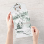 Waterverf Woodland Laurel Crest Monogram Wedding All In One Uitnodiging (Afscheurbaar)