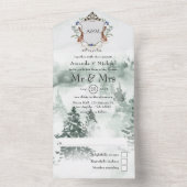 Waterverf Woodland Laurel Crest Monogram Wedding All In One Uitnodiging (Binnen)