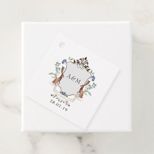 Waterverf Woodland Laurel Crest Monogram Wedding Bedankjes Labels (In situ)