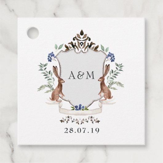 Waterverf Woodland Laurel Crest Monogram Wedding Bedankjes Labels (Voorkant)