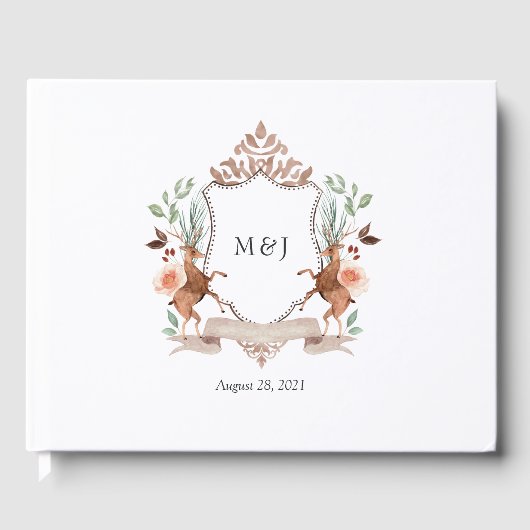 Waterverf Woodland Laurel Crest Monogram Wedding Gastenboek (Voorkant)