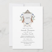 Waterverf Woodland Laurel Crest Monogram Wedding Kaart (Voorkant)