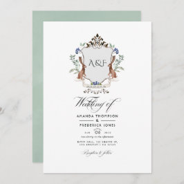 Waterverf Woodland Laurel Crest Monogram Wedding Kaart