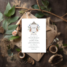 Waterverf Woodland Laurel Crest Monogram Wedding