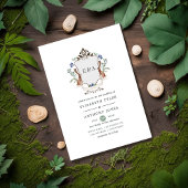 Waterverf Woodland Laurel Crest Monogram Wedding Kaart