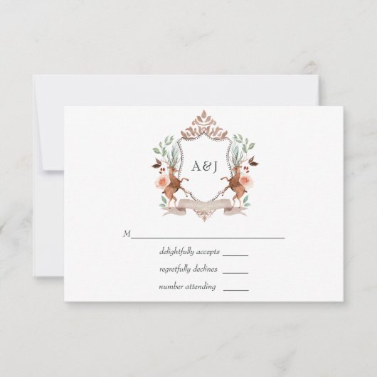 Waterverf Woodland Laurel Crest Monogram Wedding RSVP Kaartje (Voorkant)