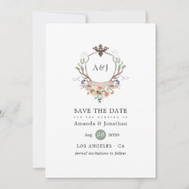 Waterverf Woodland Laurel Crest Monogram Wedding Save The Date