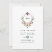 Waterverf Woodland Laurel Crest Monogram Wedding Save The Date (Voorkant)