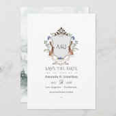 Waterverf Woodland Laurel Crest Monogram Wedding Save The Date (Voorkant / Achterkant)