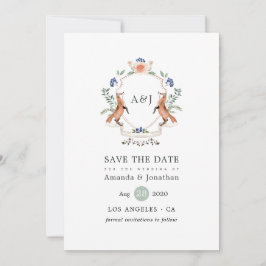 Waterverf Woodland Laurel Crest Monogram Wedding Save The Date