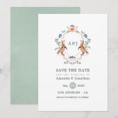 Waterverf Woodland Laurel Crest Monogram Wedding Save The Date (Voorkant / Achterkant)