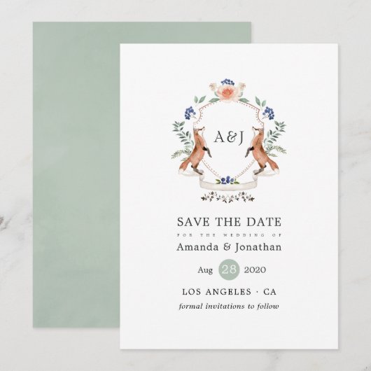 Waterverf Woodland Laurel Crest Monogram Wedding Save The Date (Voorkant / Achterkant)