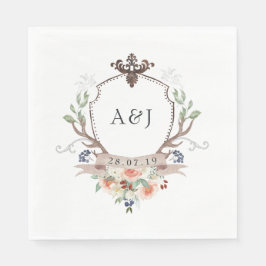 Waterverf Woodland Laurel Crest Monogram Wedding Servet