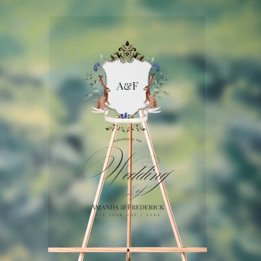 Waterverf Woodland Laurel Crest Monogram Welkom Acryl Bord (Neutraal)