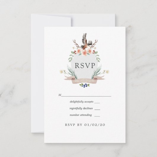 Waterverf Woodland Laurel Crest Wedding RSVP Kaartje (Voorkant)