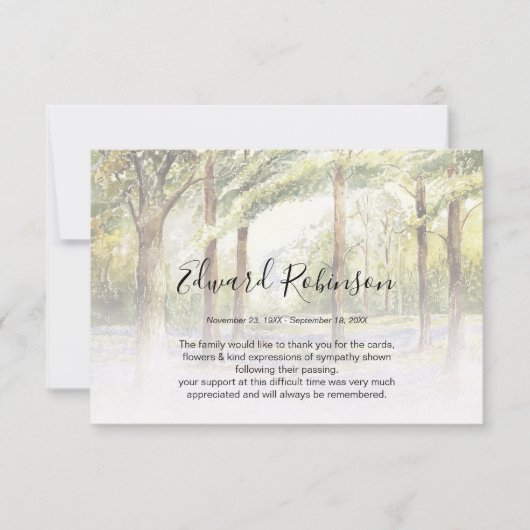 Waterverf Woodland Memorial Dank u kaart (Voorkant)