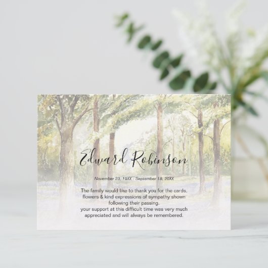 Waterverf Woodland Memorial Dank u kaart (Staand voorkant)