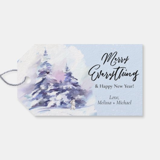 Waterverf Woodland Merry Everything Holiday Cadeaulabel (Achterkant Horizontaal)