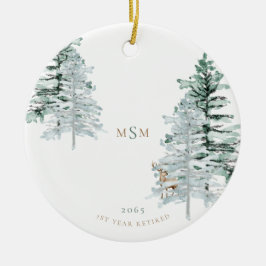 Waterverf Woodland Monogram 1e jaar Gepensioneerd Keramisch Ornament