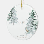 Waterverf Woodland Monogram 1e jaar Gepensioneerd Keramisch Ornament (Links)