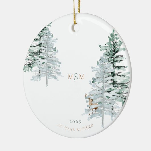 Waterverf Woodland Monogram 1e jaar Gepensioneerd Keramisch Ornament (Links)