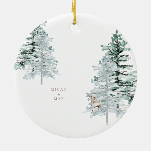 Waterverf Woodland Monogram 1e jaar Gepensioneerd Keramisch Ornament (Achterkant)