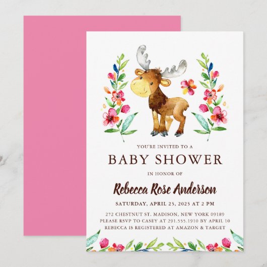 Waterverf Woodland Moose Baby shower Kaart (Voorkant / Achterkant)