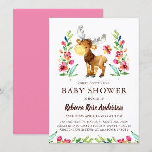 Waterverf Woodland Moose Baby shower Kaart