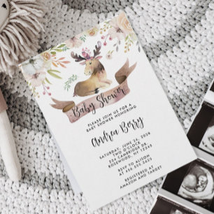 Waterverf Woodland Moose Baby shower Kaart