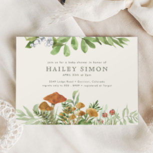 Waterverf Woodland Mushroom Green Baby shower Kaart