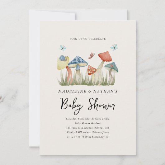 Waterverf Woodland Mushrooms Baby shower van het p Kaart (Voorkant)